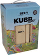 Famille Bex Kubb – Échecs vikings suédois – Jeu d'extérieur durable – Bois de bouleau FSC – Roi avec couronne couleur bois – à partir de 8 ans – avec filet de rangement avec cordon de serrage