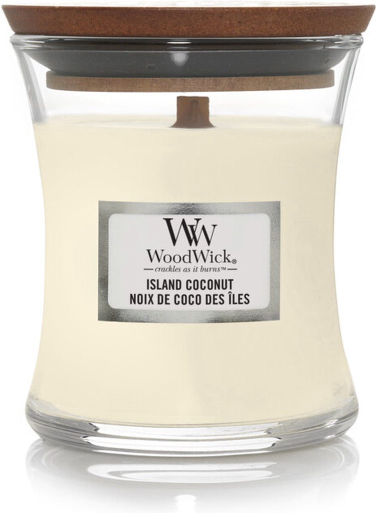 Mini bougie bougie parfumée Woodwick - noix de coco des îles - 20 heures de combustion - 85gr - 8 cm ø 7 cm