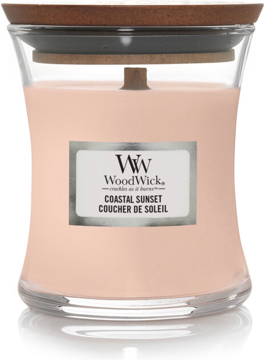 Mini bougie bougie parfumée Woodwick - coucher de soleil côtier - 20 heures de combustion - 85gr - 8 cm ø 7 cm
