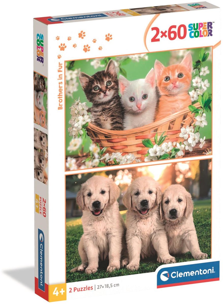 Clementoni - puzzle - 2x60 pièces - frères en fourrure - puzzle pour enfants - à partir de 4 ans