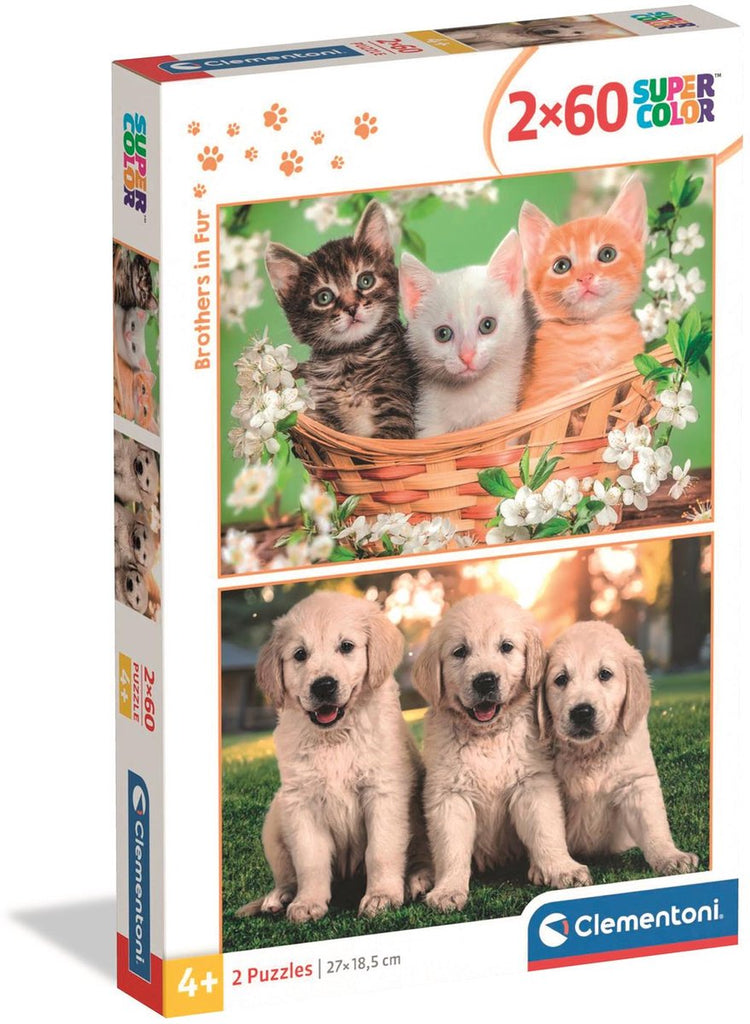 Clementoni - puzzle - 2x60 pièces - frères en fourrure - puzzle pour enfants - à partir de 4 ans