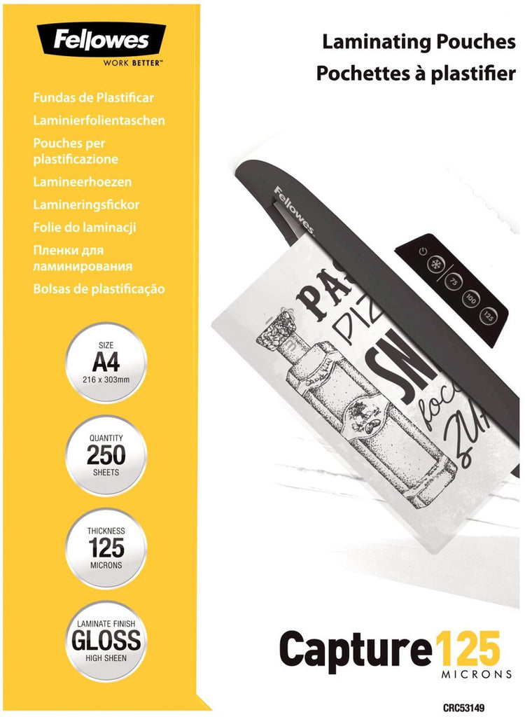 Pochettes de plastification Fellowes a4 - 125 microns - brillantes - 250 pièces - pack économique