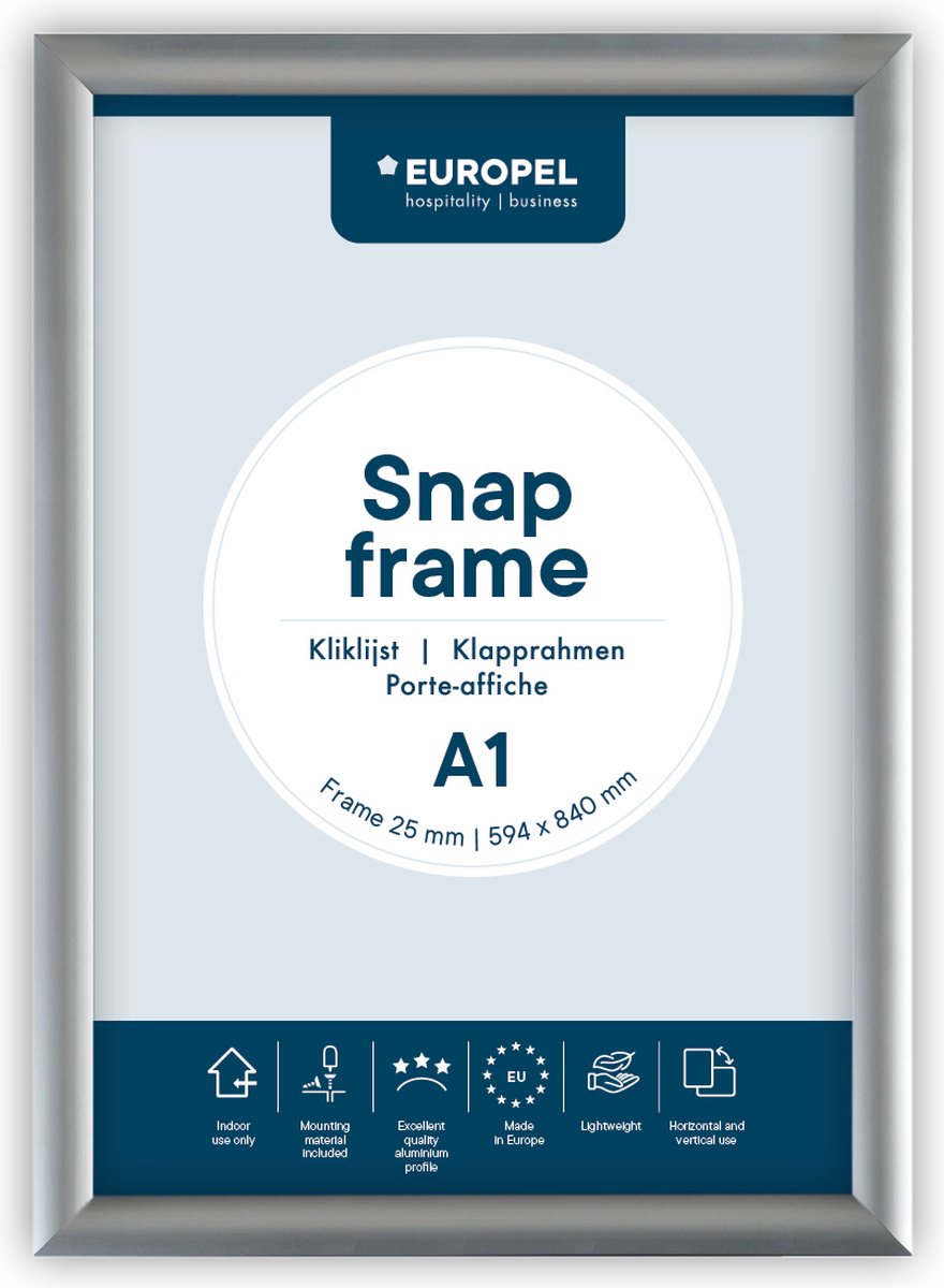 Cadre à clic Europel – cadre pour affiches – a1 – 59,4 x 84 cm – 25 mm – aluminium – argent