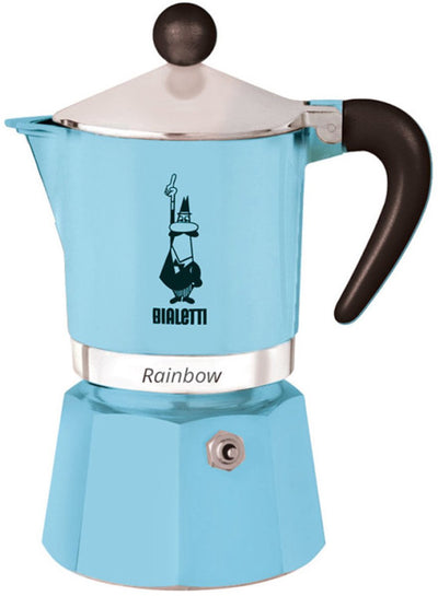Bialetti Rainbow azzurro 3 tasses – cafetière à expresso – bleu clair – aluminium – 130 ml
