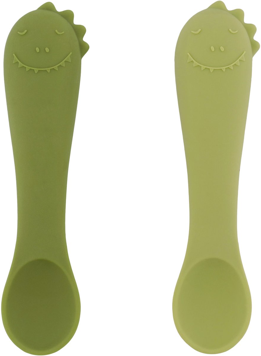 Trixie | pack de 2 premières cuillères pour bébé - mr. dinosaure - silicone souple - prise en main facile - 4 mois+