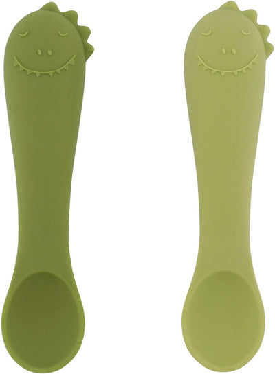 Trixie | pack de 2 premières cuillères pour bébé - mr. dinosaure - silicone souple - prise en main facile - 4 mois+