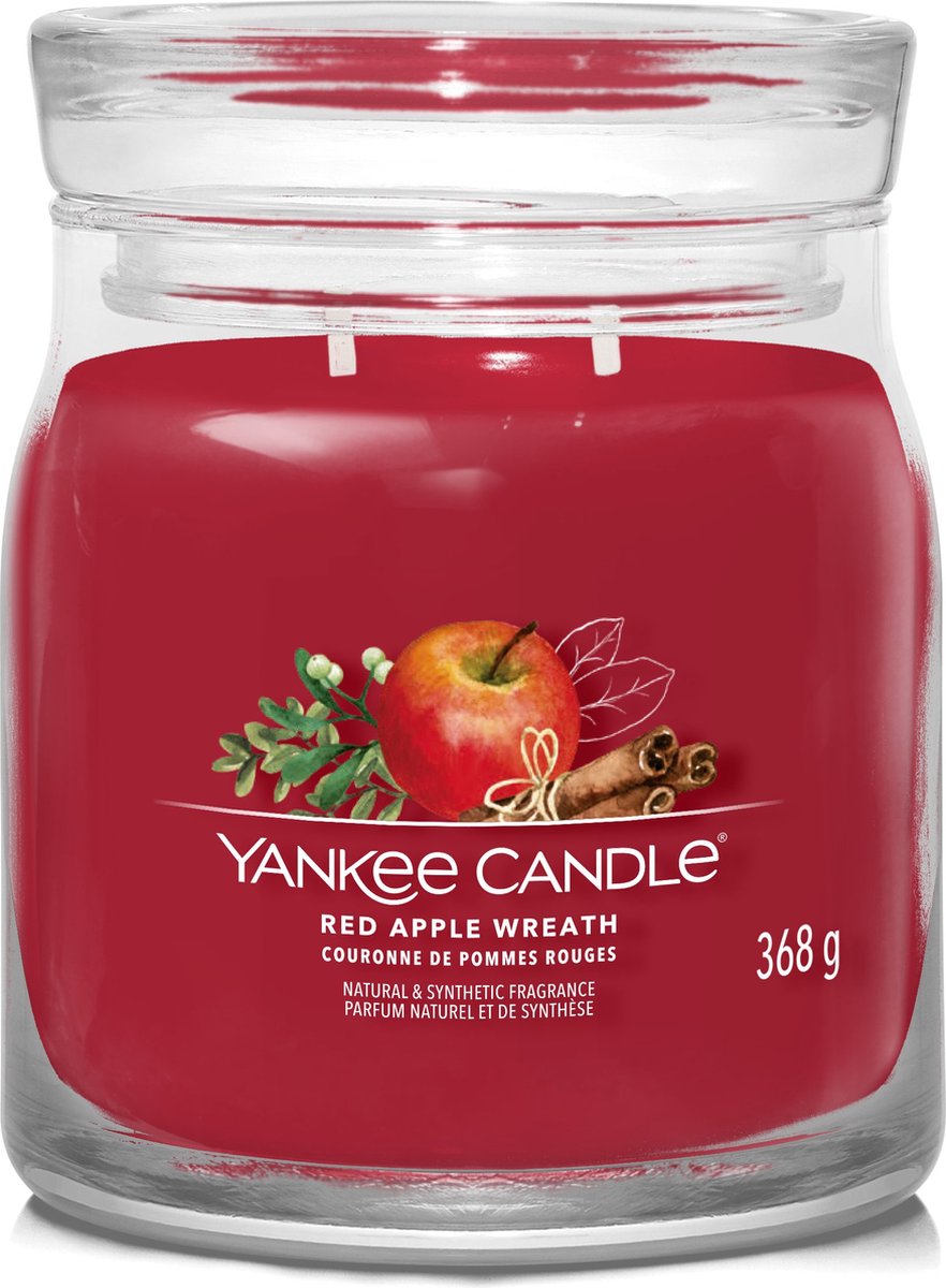 Bougie Yankee - bougie parfumée couronne de pomme rouge moyenne - 50 heures de combustion - 2 mèches