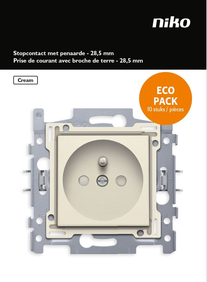 Prise encastrable Niko original crème - broche terre - simple - 10 pièces