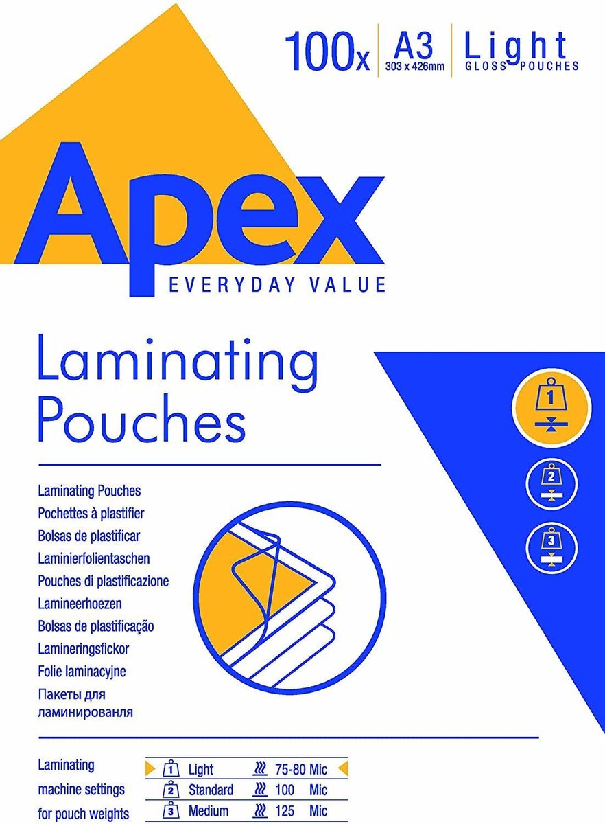 Fellowes apex film de plastification a3 service moyen 100pk 125micronmm