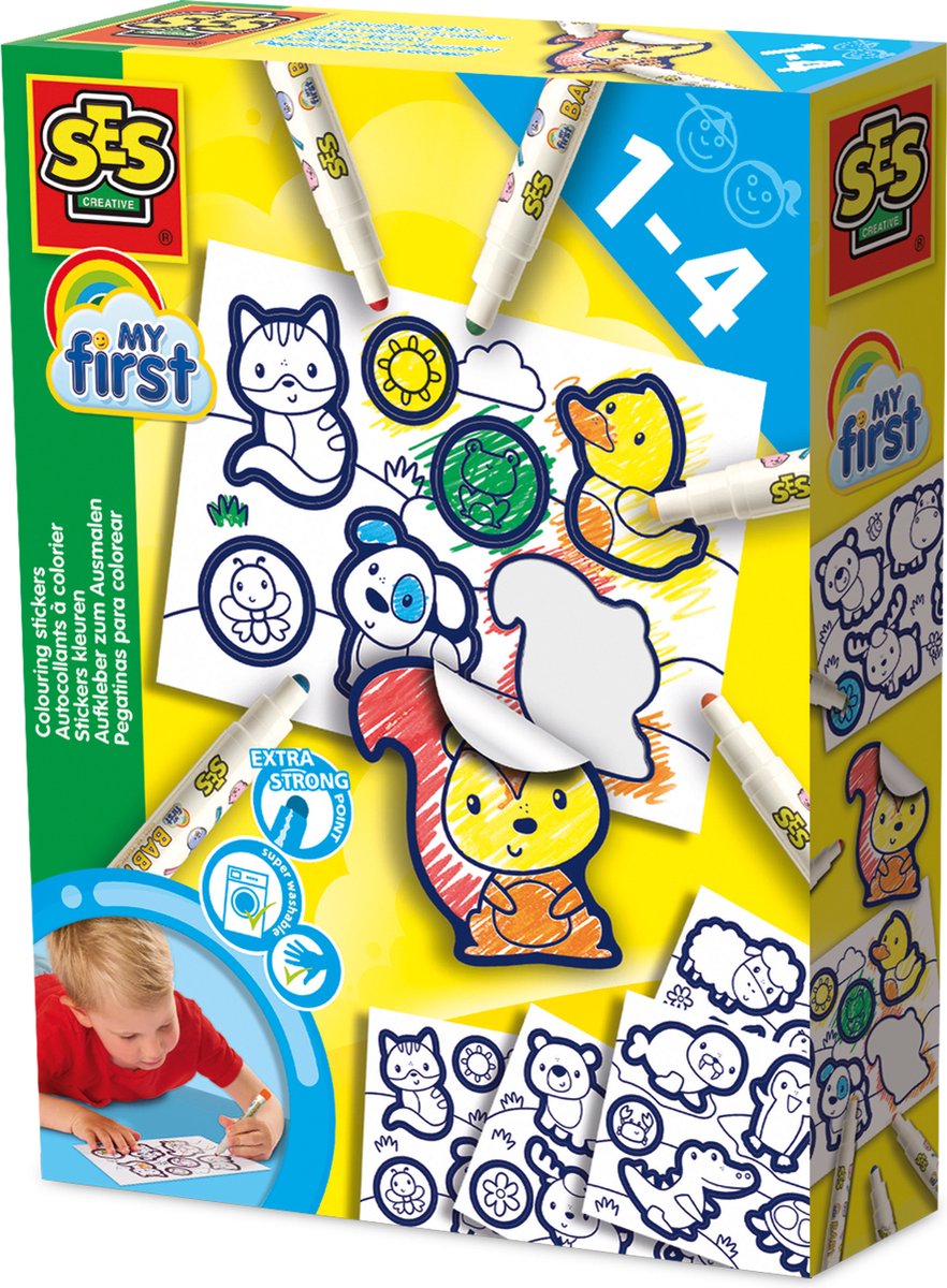 Ses creative - mon premier - stickers à colorier - stickers faciles à colorier avec bords noirs épais - Réalisation de 26 stickers - bricolage et dessin - jouets créatifs - 1 à 4 ans