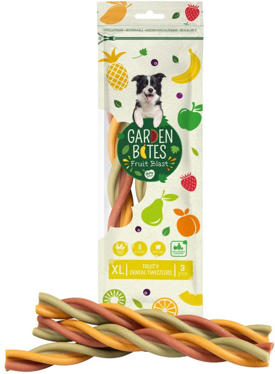 Duvo plus Garden Bites - Snacks dentaires fruités pour chiens - Friandises pour chiens - Végétarien sans gluten - Extra Large 3pcs