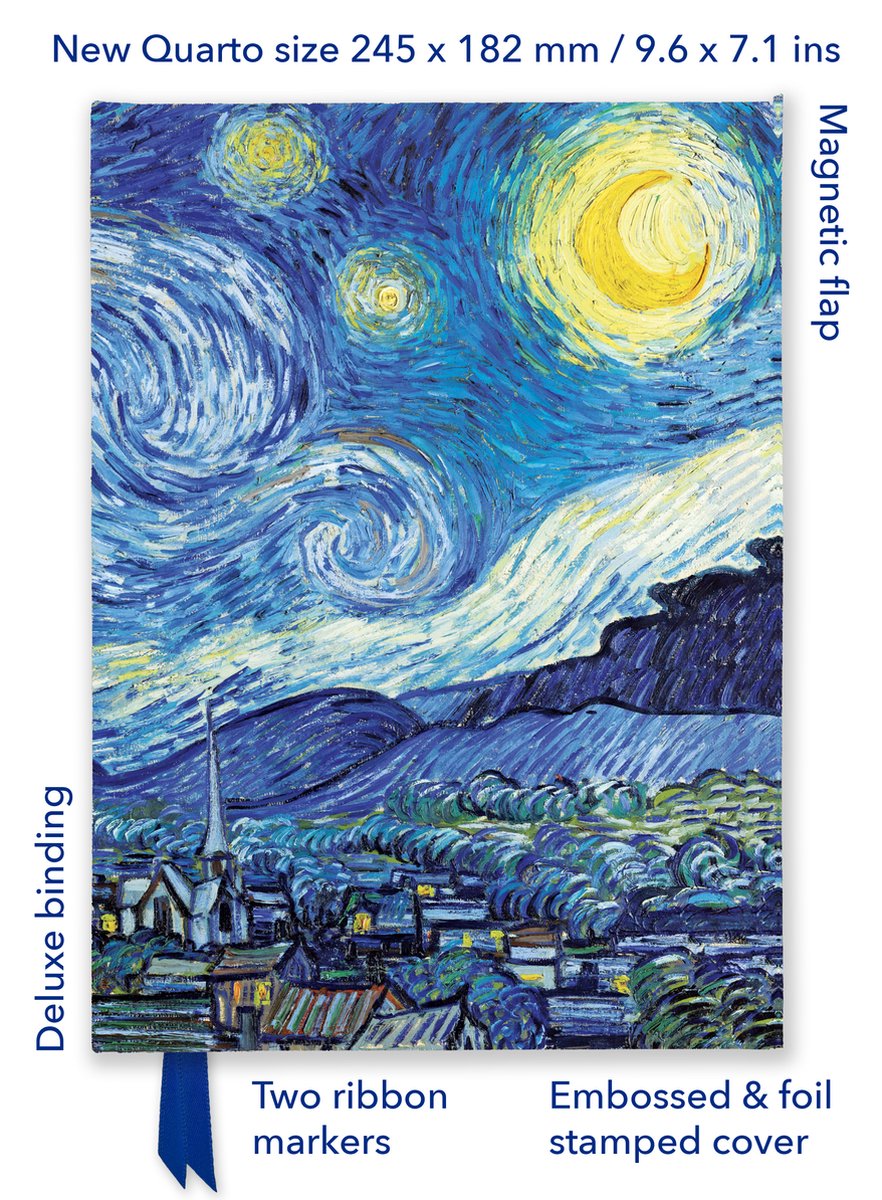 Carnet quarto Flame Tree - Vincent Van Gogh : la nuit étoilée (journal quarto déjoué)
