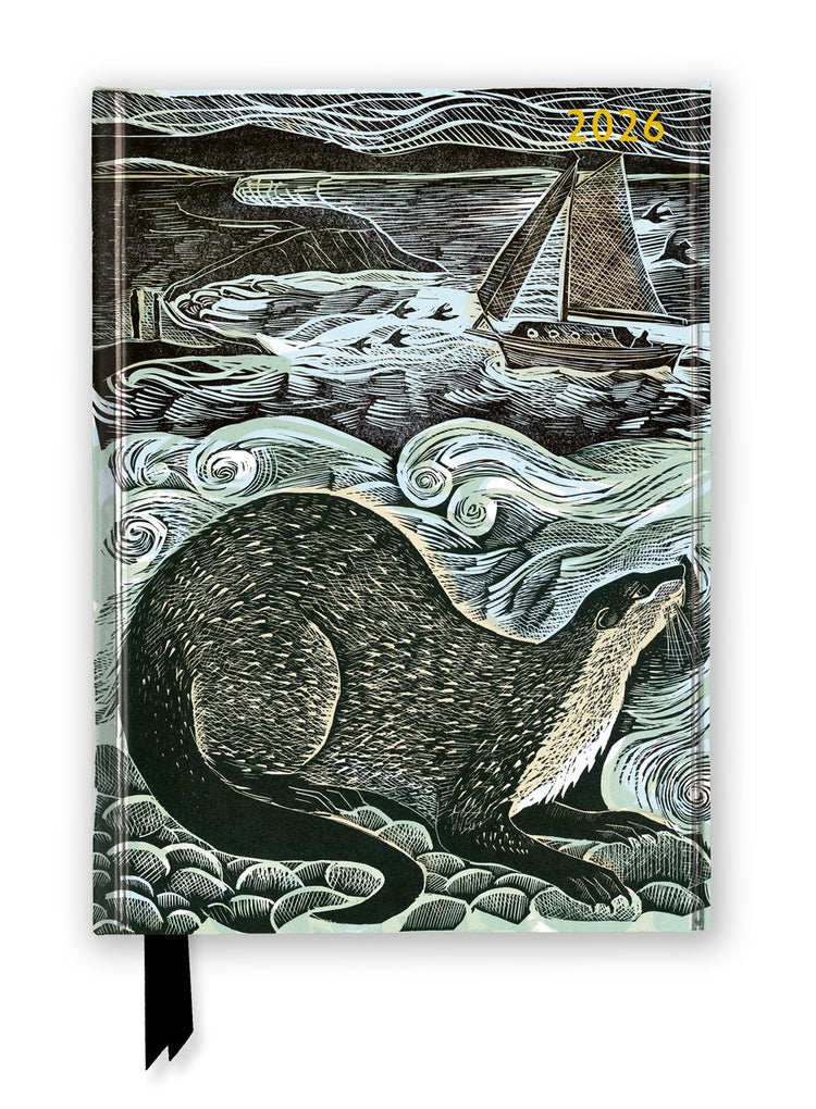 Angela Harding : agenda de luxe 2026 avec loutre des Shetland et chant du vent - page à consulter avec notes
