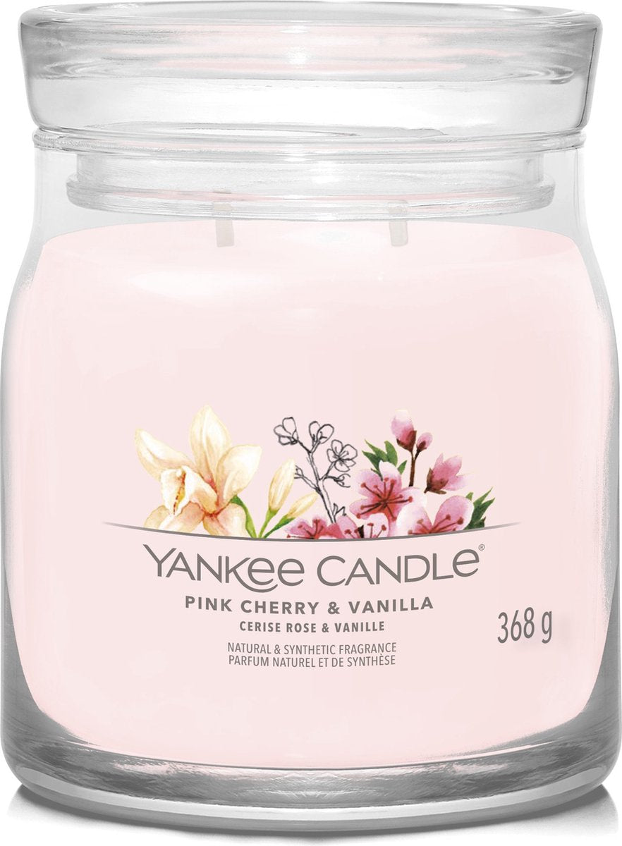 Bougie Yankee - bougie parfumée cerise vanille rose moyenne - 50 heures de combustion - 2 mèches
