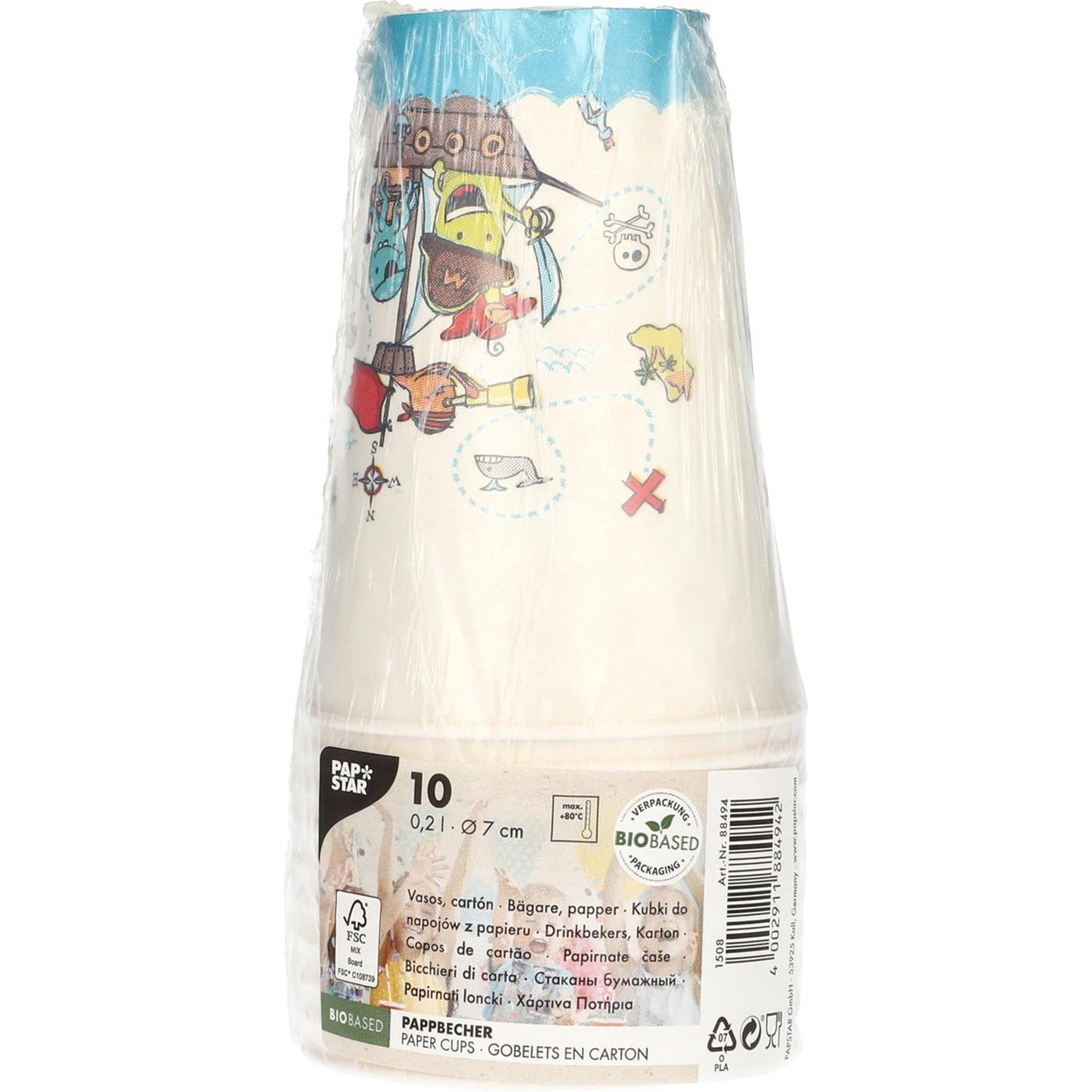 Papstar gobelets équipage pirate carton 0,2l ø7x9,7cm
