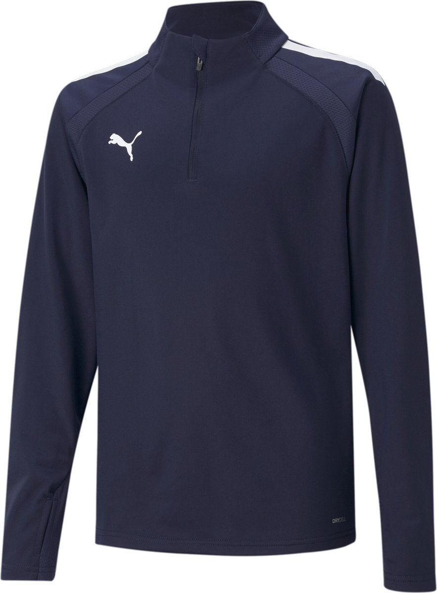 Puma teamliga 1 4 zip top jr haut de sport unisexe - marine- blanc