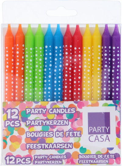 Party time party casa bougies d'anniversaire 12 pièces - 8 cm - bougies de fête à pois - bougies de fête pour gâteau - bougies à gâteau en plusieurs couleurs