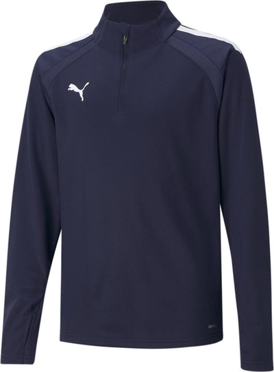 Puma teamliga 1 4 zip top jr haut de sport unisexe - marine- blanc