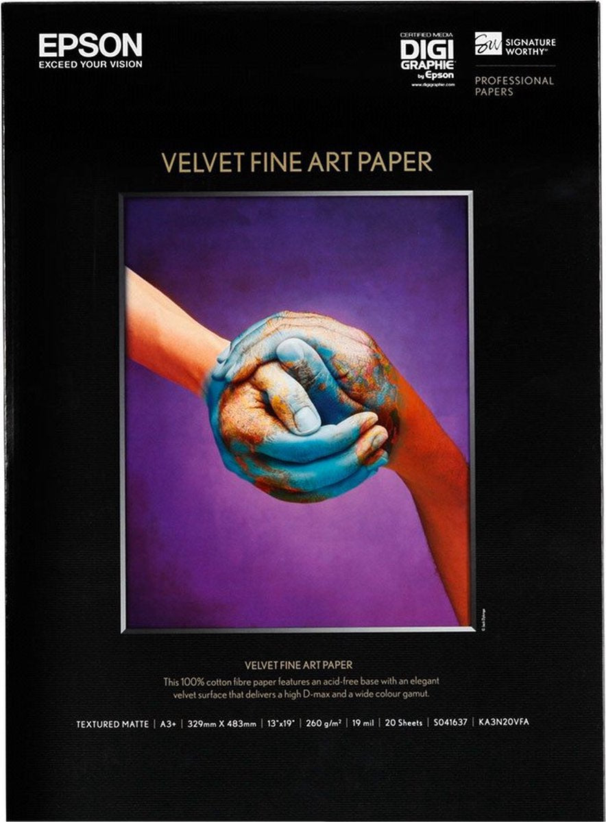 Papier beaux-arts velours Epson, din a3+, 260g m², 20 feuilles