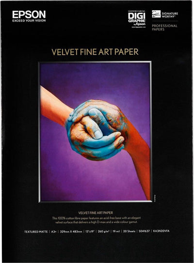 Papier beaux-arts velours Epson, din a3+, 260g m², 20 feuilles