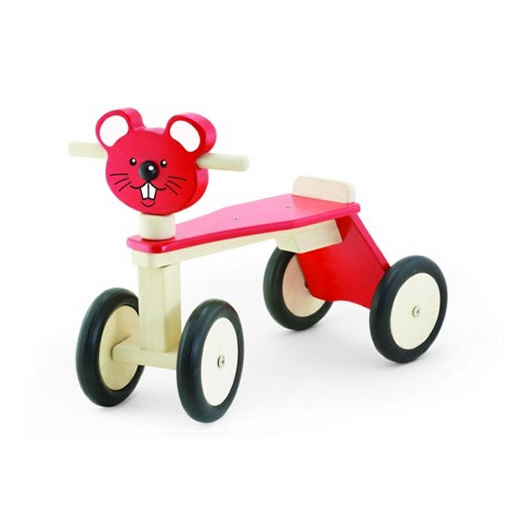Mouse en bois Pintoy Pintoy avec 4 roues rouges