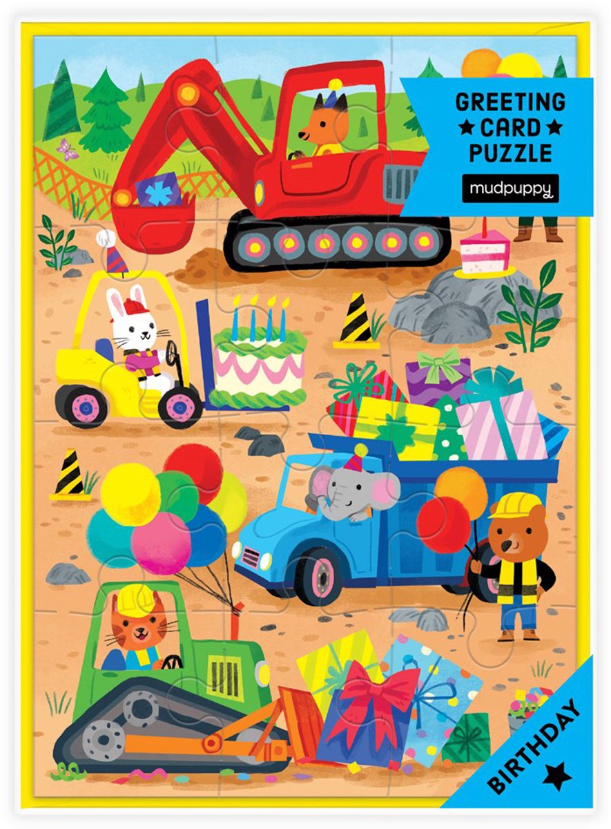 Puzzle Mudpuppy - chantier - carte de voeux 13x18cm - 12 pièces - 3 ans