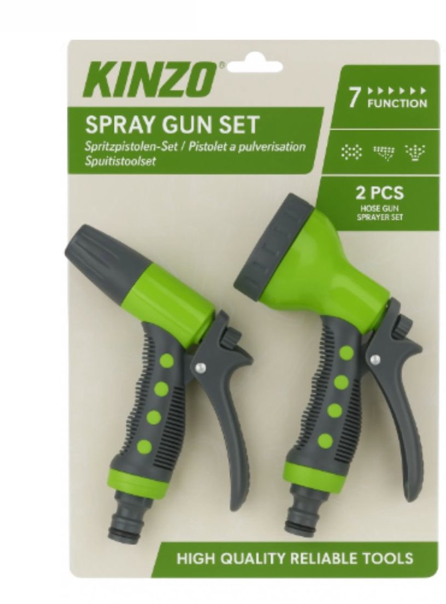 Kinzo Kit de buses de pulvérisation pour tuyau d'arrosage - Pistolet pulvérisateur 2 pièces avec réglages de jet réglables - Buse de pulvérisation pour tuyau d'arrosage avec poignée - Pistolet pulvérisateur pour jardin, voiture ou terrasse
