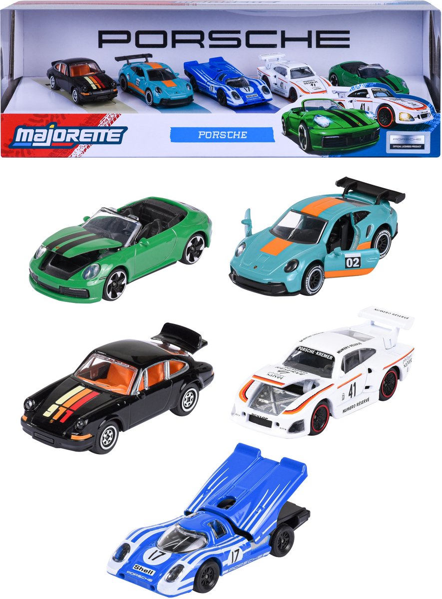 Coffret Majorette Porsche, 5 pièces.