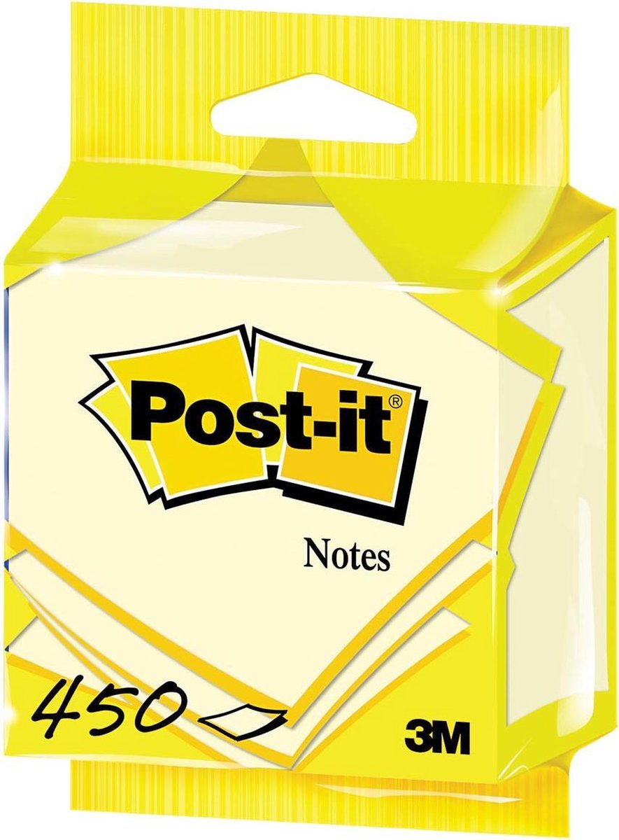 Notes Post-it®, cube, jaune canari™, 76 x 76 mm, cube de 450 feuilles