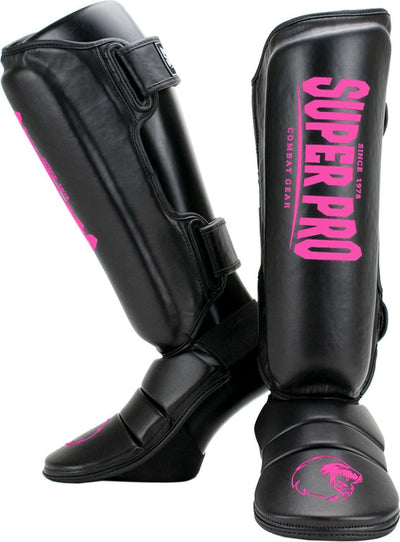 Protège-tibia Super Pro Combat Gear noir rose grand