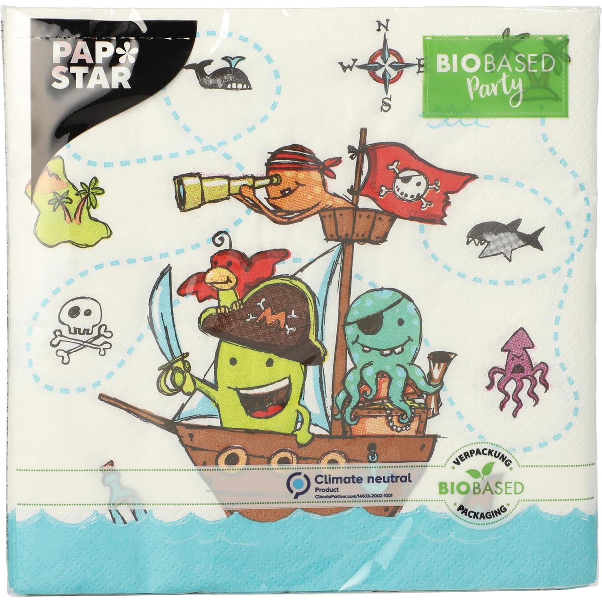 Papstar serviettes équipage pirate 3 couches 33x33cm