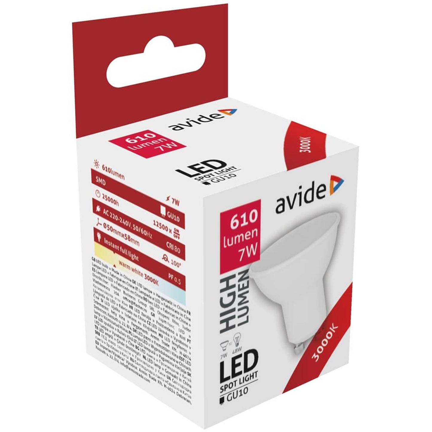 Avide spot LED gu10 alu+plastique 7w