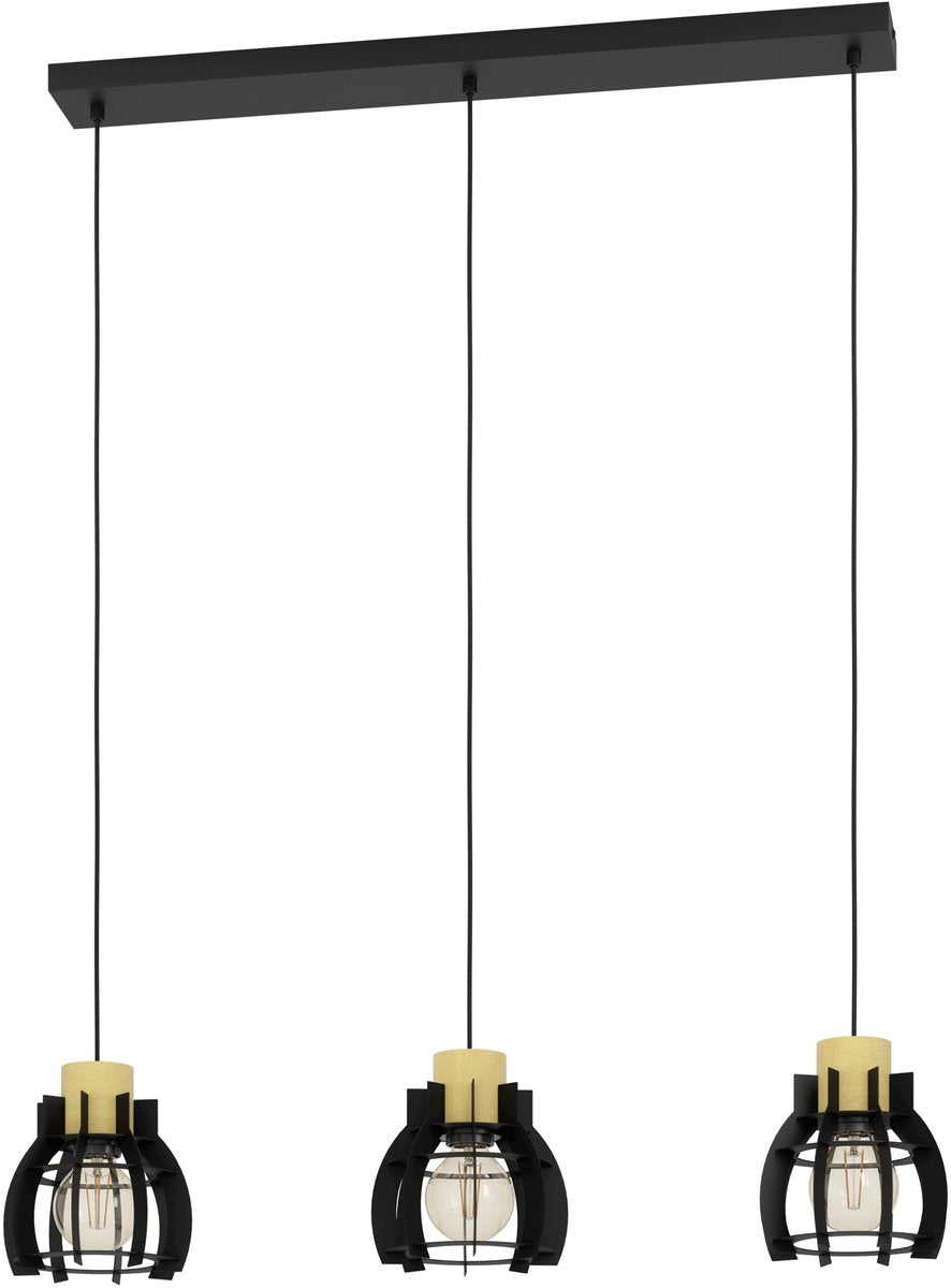 Suspension Eglo stillington 1 - e27 - 88 cm - noir|marron - bois|acier