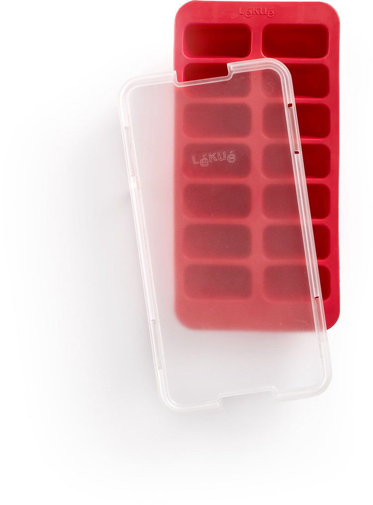 Bac à glaçons Lékué avec couvercle - rectangle - rouge