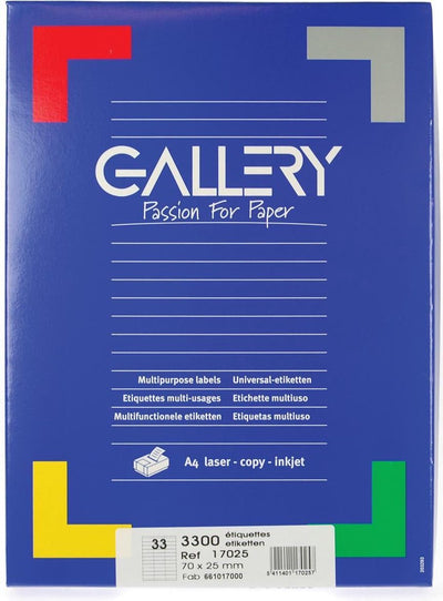 Gallery a étiquettes autocollantes 70x25,4mm blanches, 3300 étiquettes