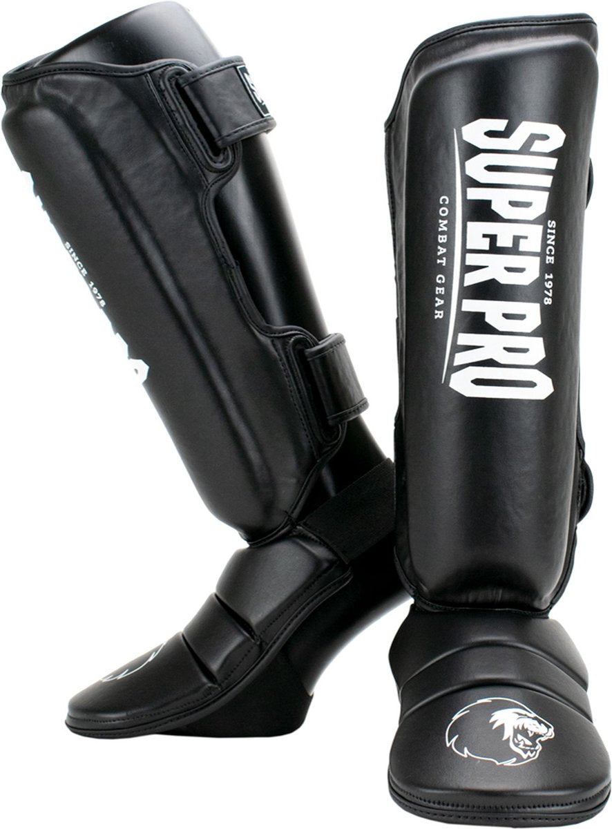 Protège-tibia Super Pro Combat Gear noir et blanc petit