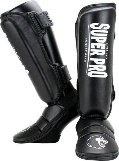 Protège-tibia Super Pro Combat Gear noir et blanc petit