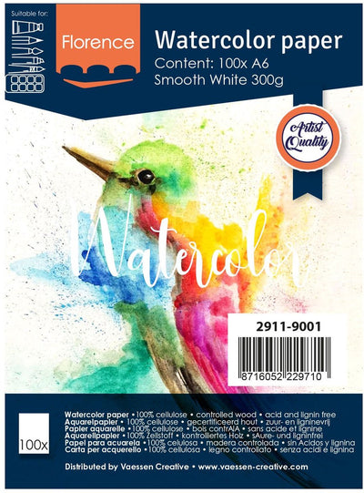 Papier aquarelle Florence Vaessen - blanc intense - a6 - 300 grammes - structure lisse - lisse - florence - 100 feuilles