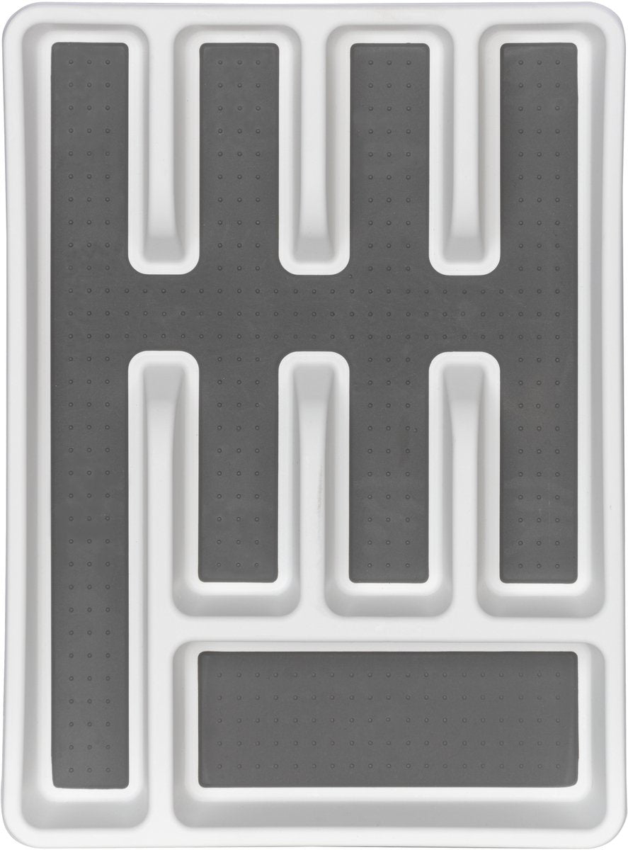 Range-couverts antidérapant Wenko avec 5 compartiments en plastique blanc et gris 26,5x36,5cm antidérapant - cassette à couverts - porte-couverts - tiroir à couverts - organiseur à couverts
