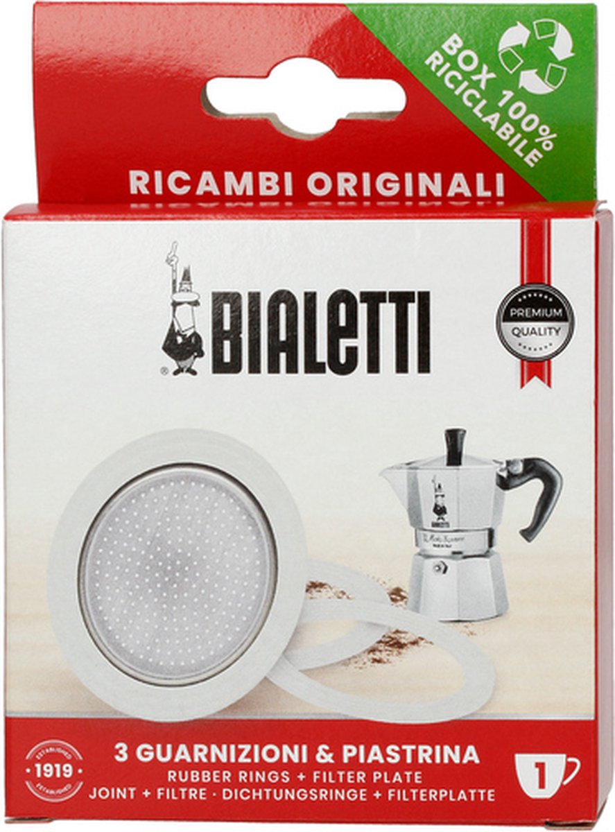 Plaque filtrante en aluminium Bialetti moka + 3 anneaux en caoutchouc - 1 tasse