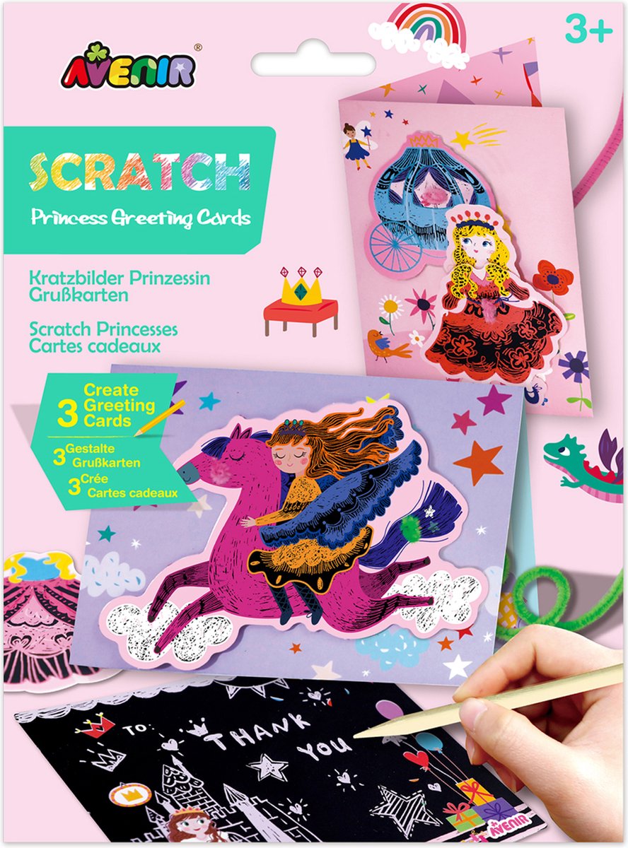 Cartes de vœux à gratter Avenir - princesses - avec enveloppes - 3 pièces - 3 ans