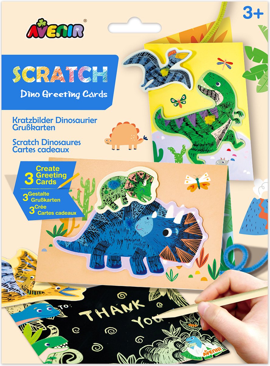 Cartes de vœux à gratter Avenir - dinosaures - avec enveloppes - 3 pièces - 3 ans