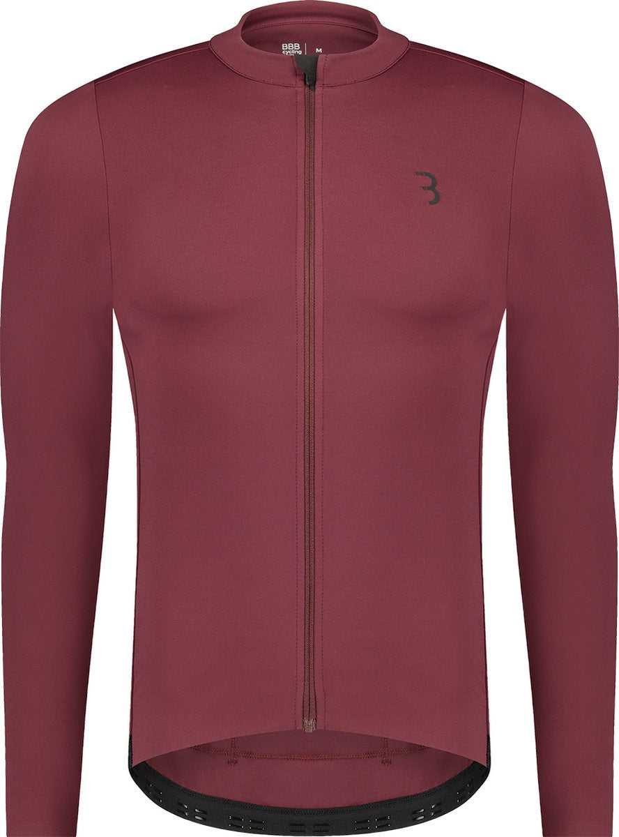 Bbb cycling essence ls - chemise de cyclisme manches longues homme - 10-15 °c - chemise de VTT et de cyclisme respirante avec 3 poches arrière - rouge foncé