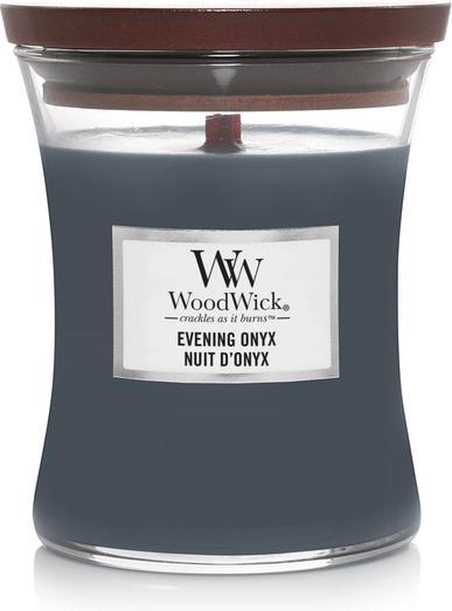 Bougie parfumée moyenne Woodwick Hourglass - Onyx du soir - 60 heures de combustion
