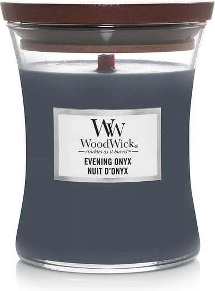 Bougie parfumée moyenne Woodwick Hourglass - Onyx du soir - 60 heures de combustion