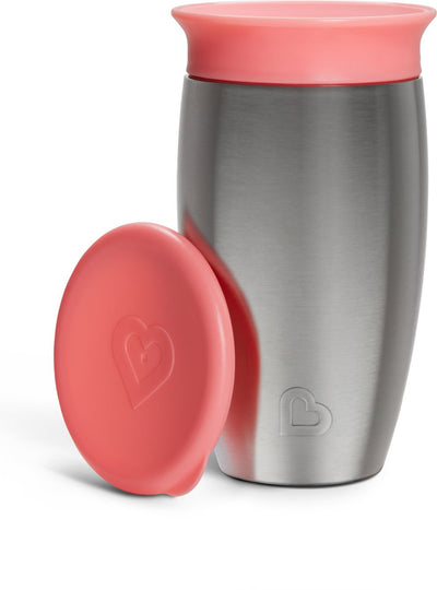 Gobelet Munchkin en acier inoxydable - gobelet miracle® 360° - refroidit jusqu'à 10 heures - gobelet anti-fuite - 266 ml - rose - à partir de 12 mois