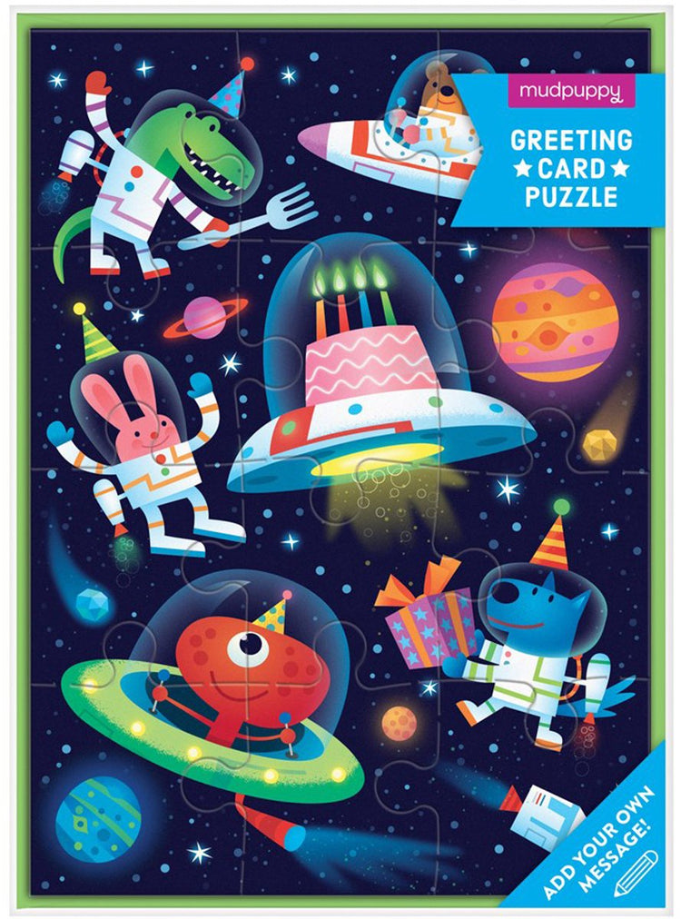 Puzzle Mudpuppy - fête cosmique - carte de voeux 13x18cm - 12 pièces - 3 ans