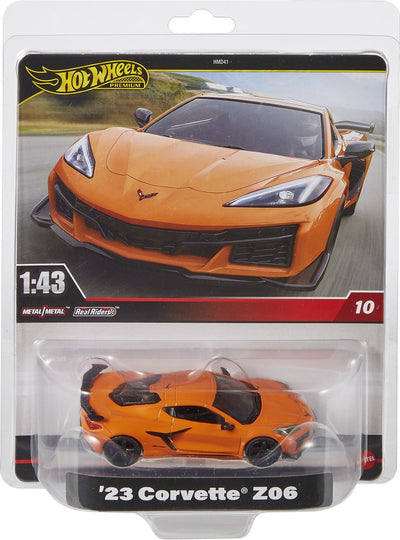 Hotwheels premium 1:43ème '23 corvette z06 véhicule, voiture, 3 ans, métal, noir, orange