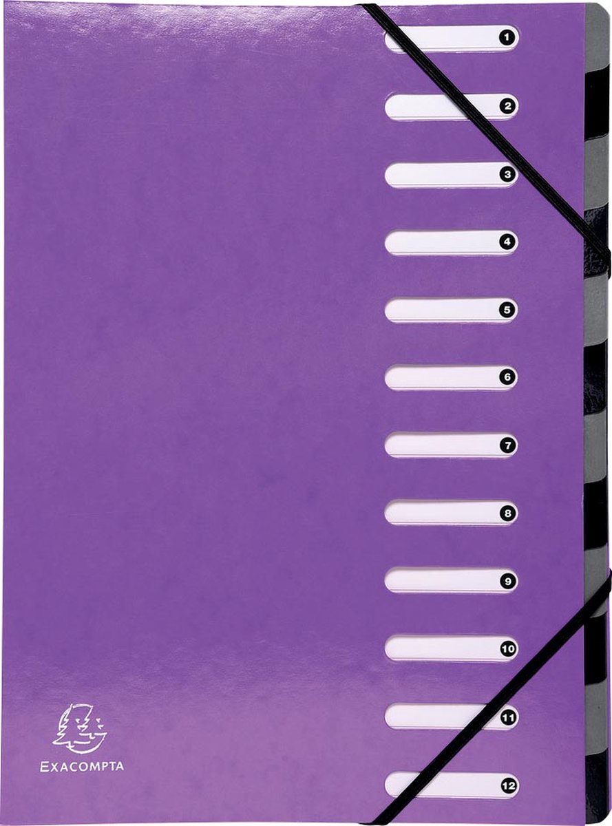 Dossier de tri Exacompta iderama, 12 compartiments, avec fermeture élasto, violet