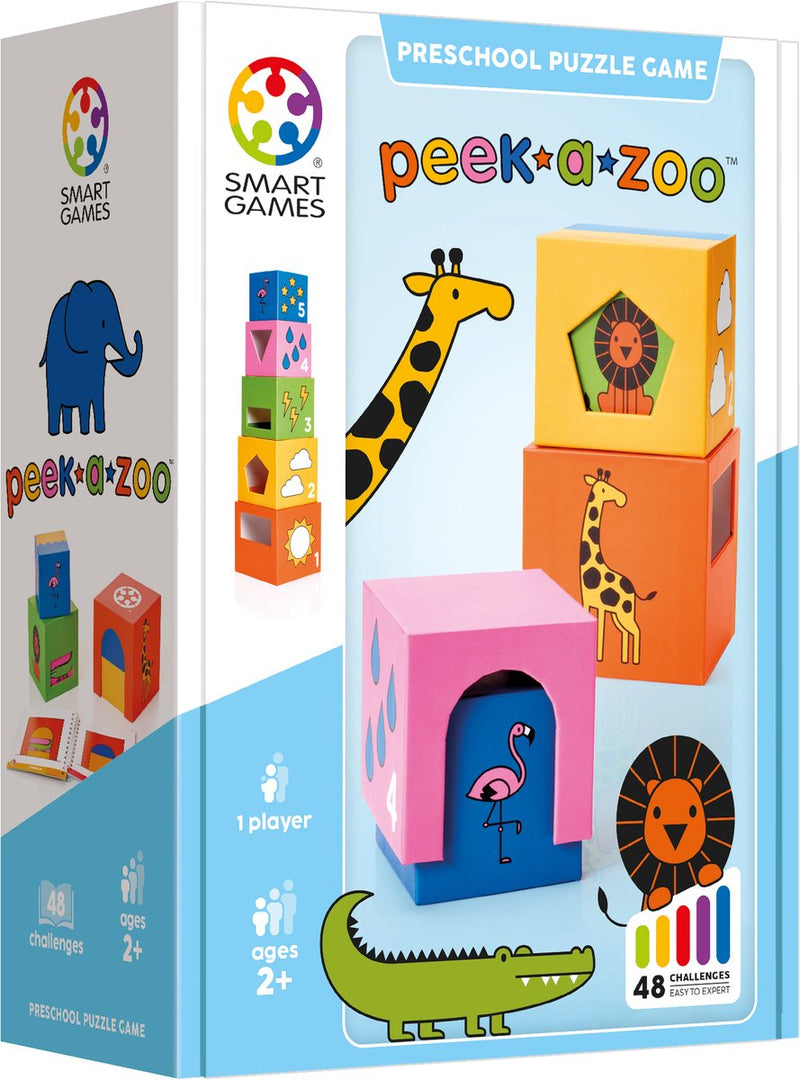 Smartgames peek-a-zoo - jeu d'empilage éducatif - 48 puzzles spatiaux - jeu solo pour les tout-petits - à partir de 2 ans